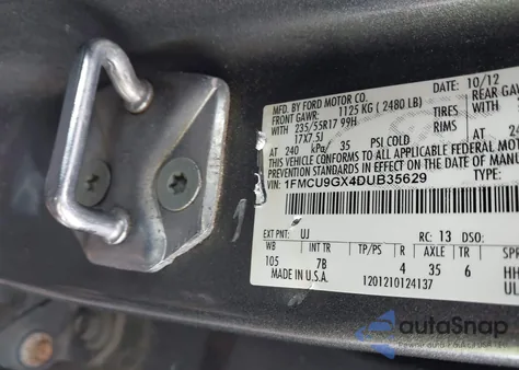 2013 Ford Escape Se из США, поврежденный, VIN 1FMCU9GX4DUB35629